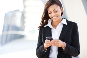 woman texting. Using Microsoft 365 and Azure productivity apps concept.