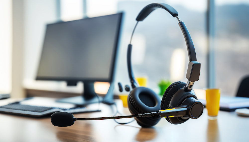 picture of a VoIP headset on desktop
