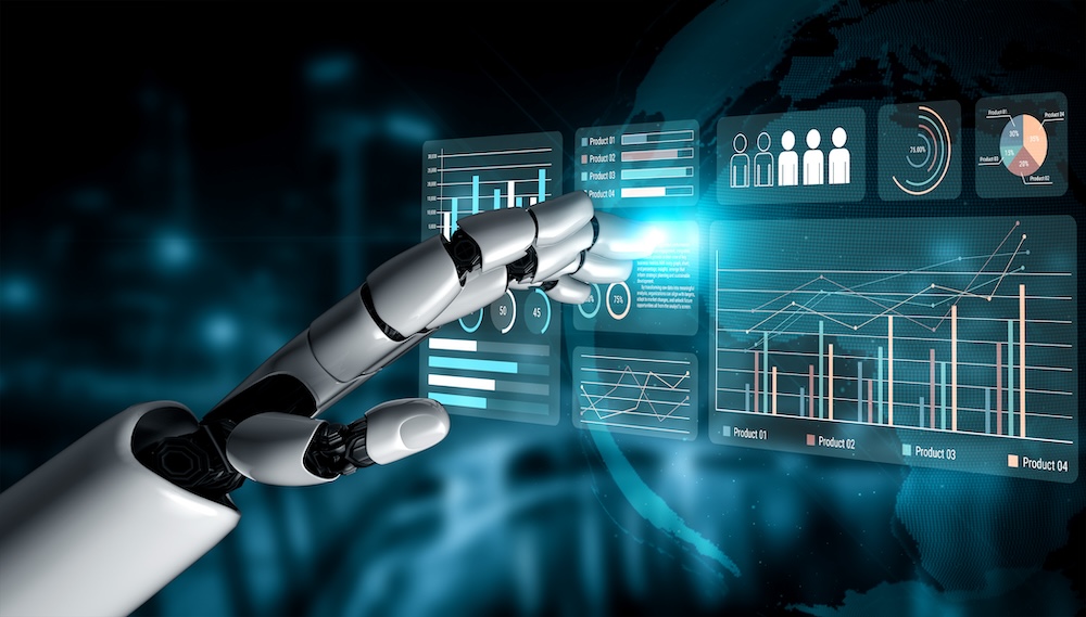 AI enables smart data visualization tools that analyze patterns, predict trends, and provide real-time business intelligence insights. 